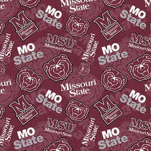 NCAA MISSOURI STATE BEARs Watermark Print Football 100% cotton fabric material you choose length licensed Quilts