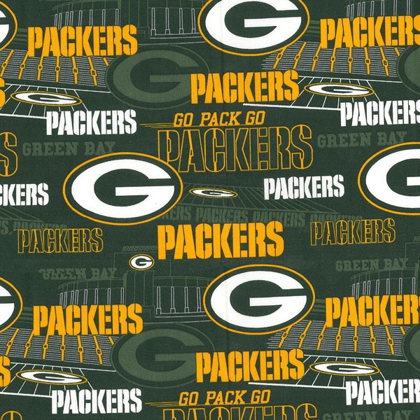 NFL GREEN BAY PACKERs Lambeau Field Print Football 100% cotton fabric licensed material Crafts, Quilts, Home Decor
