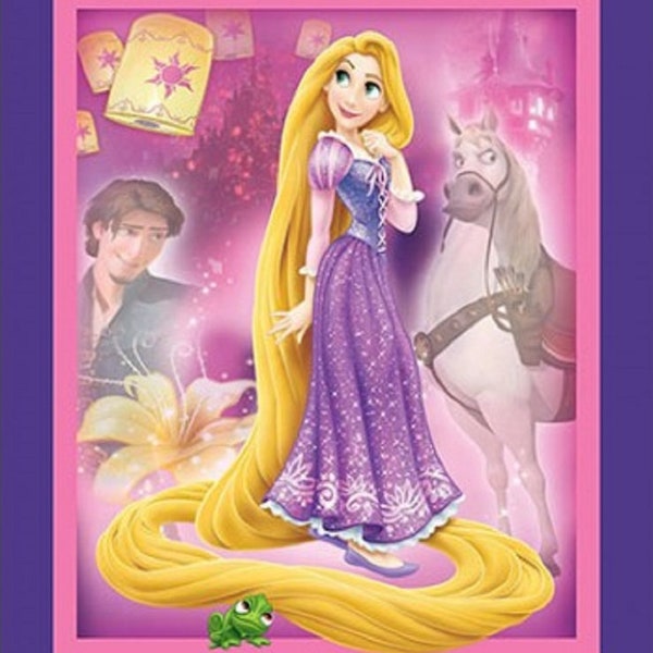 New Large DISNEY's PRINCESS RAPUNZEL & Friends ANIMALs on 100% Cotton Panel for quilts, crafts, wall hanging, Nursery Style
