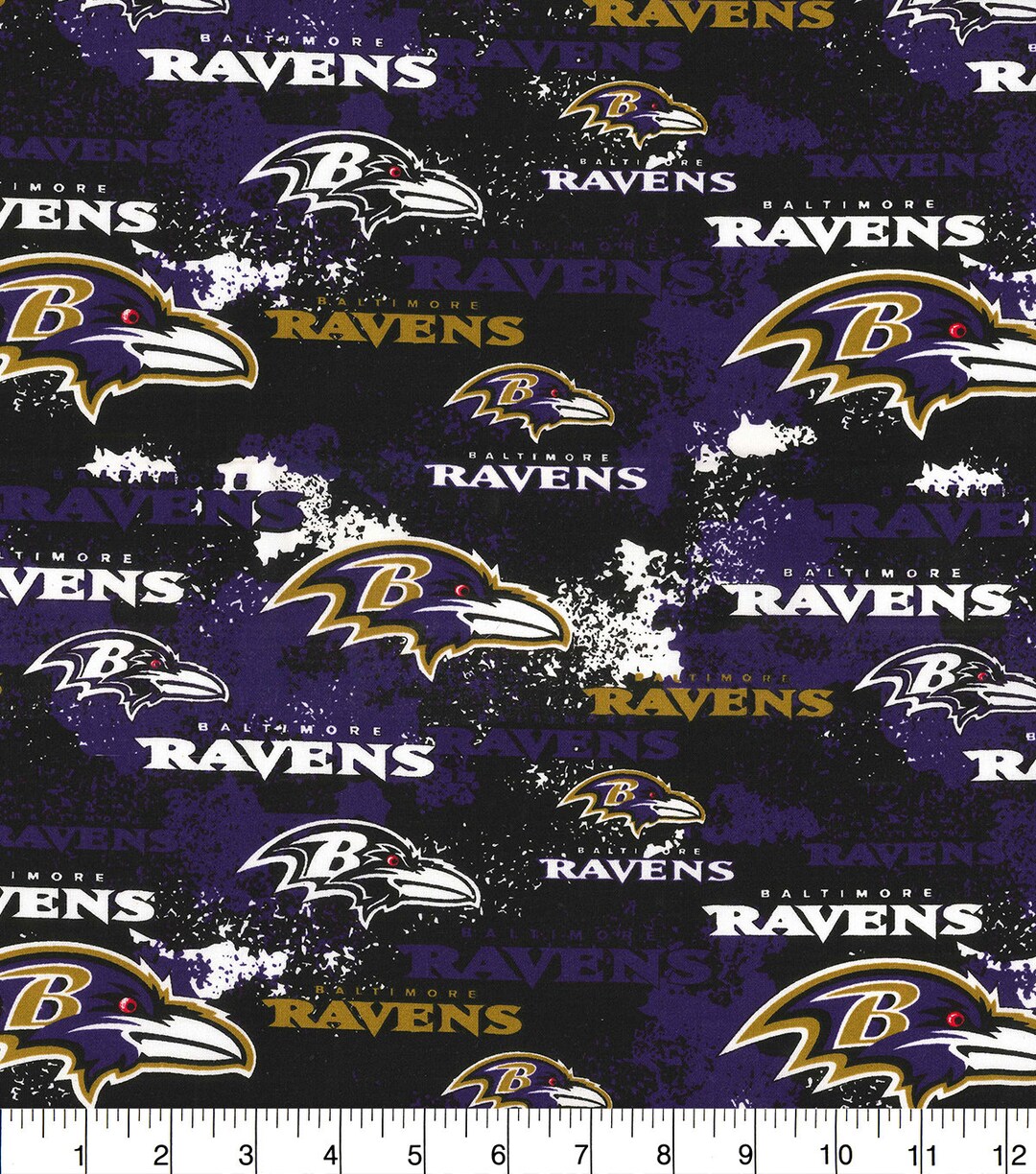 NFL BALTIMORE RAVENS Weathered Look Print Football 100% Cotton Fabric ...