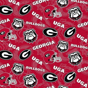 NCAA GEORGIA BULLDOGS Watermark Print Football 100% cotton fabric material you choose length licensed Quilts