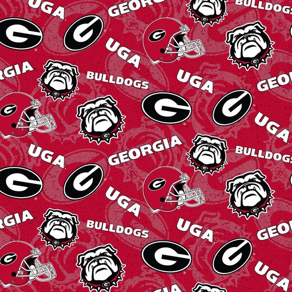 NCAA GEORGIA BULLDOGS Watermark Print Football 100% cotton fabric material you choose length licensed Quilts