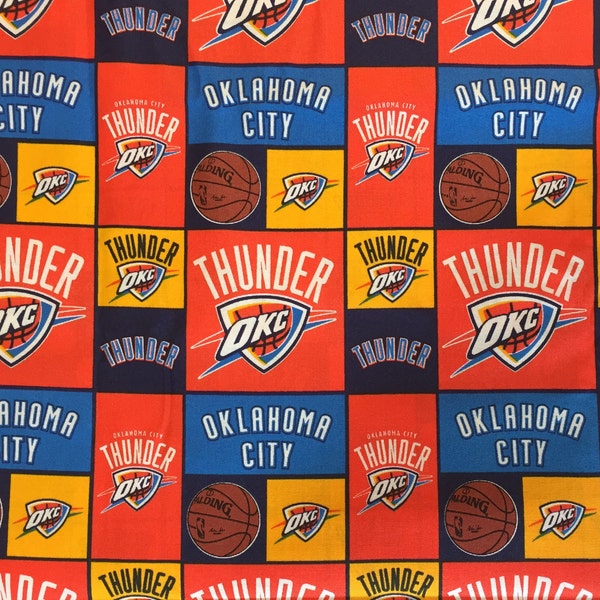 New NBA Oklahoma City THUNDER Patchwork Print #1 100% cotton fabric, you choose size, sports fan, decorative, man cave, official fabric