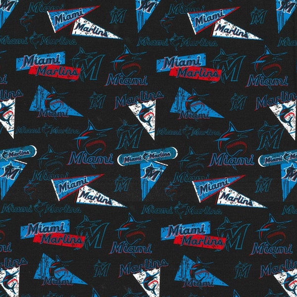 MLB MIAMI MARLINS Vintage Retro Print Baseball 100% cotton fabric licensed material Crafts, Quilts, Home Decor