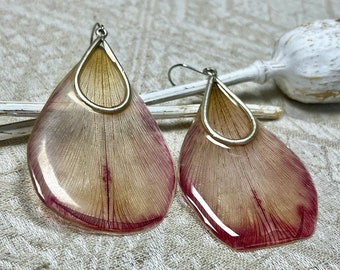 Boucles d'oreilles et collier en véritable pétale de tulipe // véritable pétale de tulipe en boucles d'oreille et collier