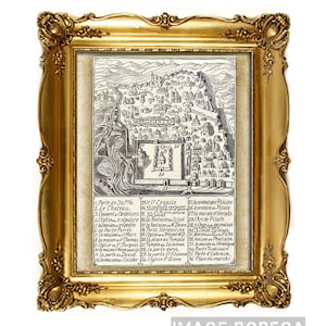 Vintage Jerusalem map. Digitales Bild. Buchillustration. Alte französische Zeichnung. Für den digitalen Gebrauch und druckbar. Sofortroladen