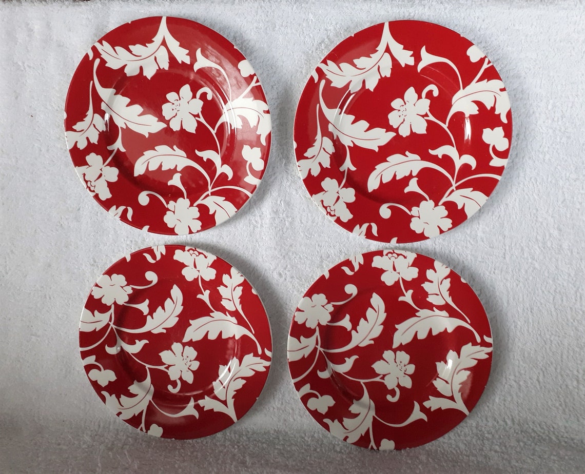 Marks & Spencer RED DAMASK set of 4 SALAD Plates Etsy Marks & Spencer RED DAMASK set of 4 SALAD Plates Etsy