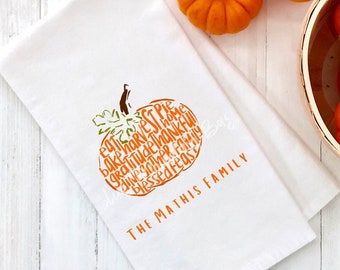 Personalized Thanksgiving Pumpkin Kitchen cotton flour sack tea towel Halloween Gift, housewarming gift, gift under 15, hostess gift