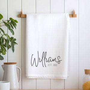 Personalized Wedding Tea Towel: Custom Name Cotton Flour Sack Gift