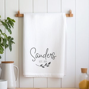 Personalized Wedding Tea Towel: Custom Name Cotton Flour Sack Gift