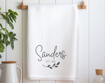 Personalized Wedding Gift - Kitchen flour sack cotton tea towel - Custom Name Tea Towel - Gift under 15, housewarming gift, Bridal gift
