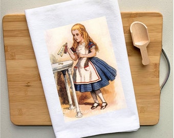 Alice in Wonderland tea towel - Christmas Gift, housewarming gift, birthday gift, gift under 15, flour sack towel, hostess gift, Fairy Tale