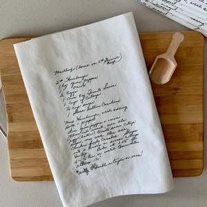 8 Custom Recipe Kitchen Cotton Tea Towels: Handwritten Family Keepsake Gift