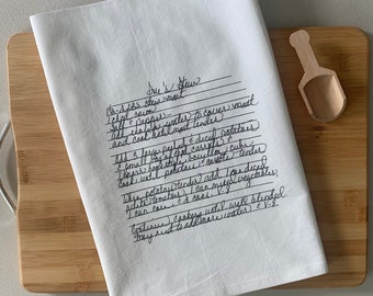 16 Custom Recipe cotton tea towels with your favorite grandmas handwritten recipe,  Mother's Day Gift, Christmas, housewarming, birthday