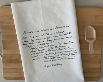 3 Custom Recipe cotton tea towels with your favorite grandmas handwritten recipe, Mother's Day Gift, Christmas, housewarming, birthday