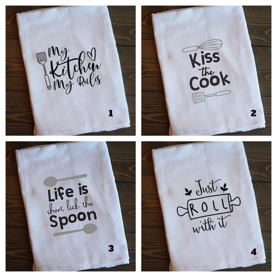 Funny Kitchen Tea Towel Set, Funny Kitchen Tea Towels, Housewarming Gift,  Gift for Mom, Hand Towel, Flour Sack Towel, Don't Be Salty 