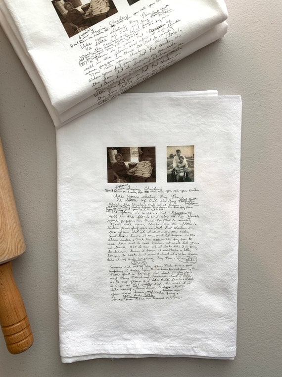 4 Photo Recipe cotton tea towels - Handwritten recipe with choice of photo - Christmas gift, birthday gift, Mother's Day Gift, gift for her Il_570xn