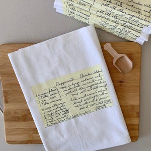 6 Custom Handwritten Recipe Tea Towels: Cotton Flour Sack Gift