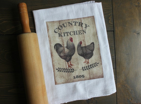 Country kitchen roosters cotton flour sack tea towel - Christmas Gift, housewarming gift, Country kitchen, vintage tea towel, gift under 10 Il_570xn