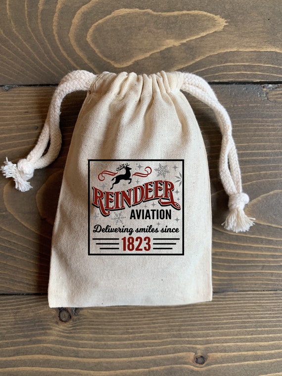 10 3x5, 4x6 or 5x7 Christmas Reindeer Aviation muslin cotton drawstring bags pouches - favor bag, party bag, gift card holder, candy bag Il_570xn