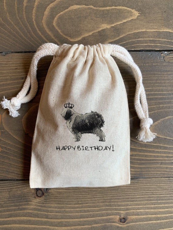 10 3x5, 4x6 or 5x7 Happy Birthday Old English Sheepdog muslin cotton drawstring bags pouch Christmas, birthday, baby shower favor bags Il_570xn