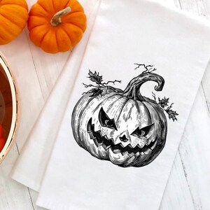 Vintage Halloween Jack o lantern cotton kitchen tea towel - flour sack tea towel, housewarming gift, hostess gift, dish towel, hand towel