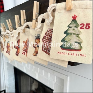 Fabric Christmas Advent Calendar Set Muslin cotton drawstring bags, reusable, Gingerbread Men, 1-25, Countdown to Christmas, Gingerbread man
