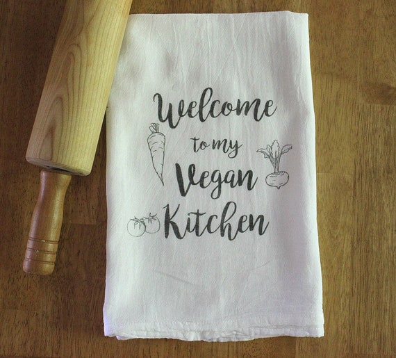 Welcome to my Vegan Kitchen Custom cotton flour sack tea towel gift for Christmas, houswarming, gift for her, gift for him, gift under 10 Il_570xn