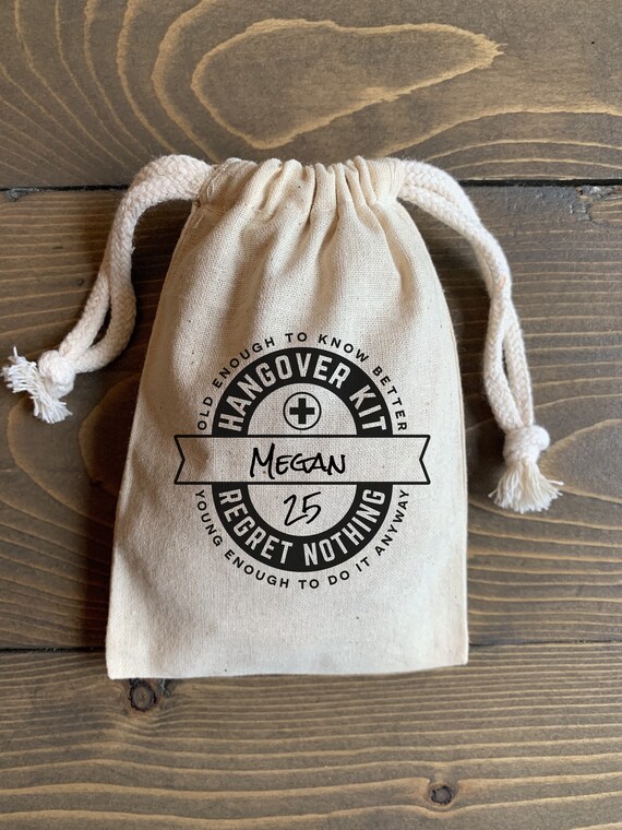 Personalized 10 3x5, 4x6 or 5x7 Birthday Hangover Kit Muslin