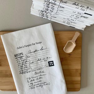 9 Custom Recipe Cotton Kitchen Tea Towel: Handwritten Family Recipe Gift