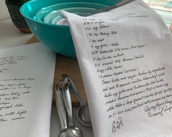 3 Custom Recipe cotton tea towels with your favorite grandmas handwritten recipe, Mother's Day Gift, Christmas, housewarming, birthday