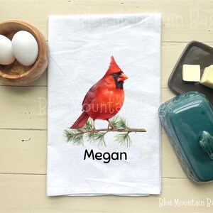 Personalized Red Cardinal Bird Flour Sack Tea Towel