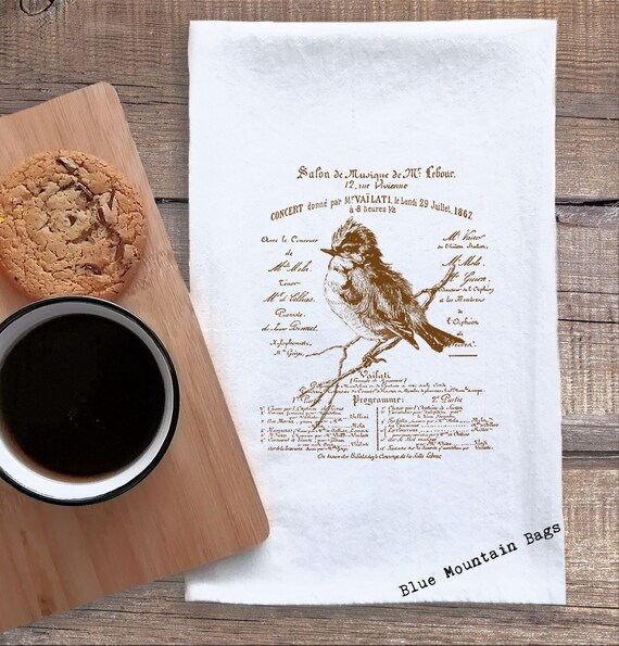 French Bird on Branch Kitchen cotton flour sack tea towel - Christmas Gift, housewarming gift, new home gift, gift under 10, gift for her Il_570xn