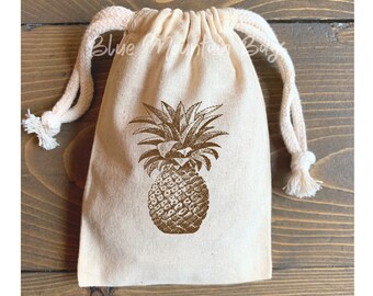 10 3x5, 4x6 or 5x7 Pineapple muslin cotton drawstring bags / pouch - weddings favor bag, jewelry bag, bridal shower, birthday party bag