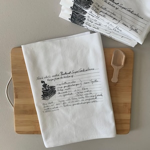 4 Custom Recipe Tea Towels: Grandma&#39;s Handwritten Recipe, Cotton Flour Sack