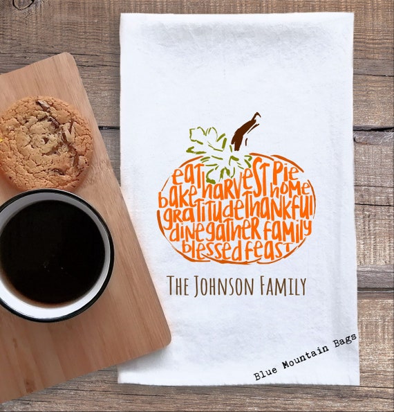 Personalized Thanksgiving / Halloween Pumpkin Words Kitchen cotton