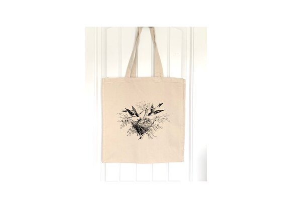French Birds in Nest Canvas Tote Bag - Color Beige - 15" x 14" x 3" - Perfect for your yoga workouts, gym bag, grocery bag, shopping bag Il_570xn