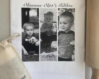 Photo custom cotton tea towel for Grandma - picture of grandchildren - Christmas gift, Mother's Day Gift, gift under 20, grandma's kitchen