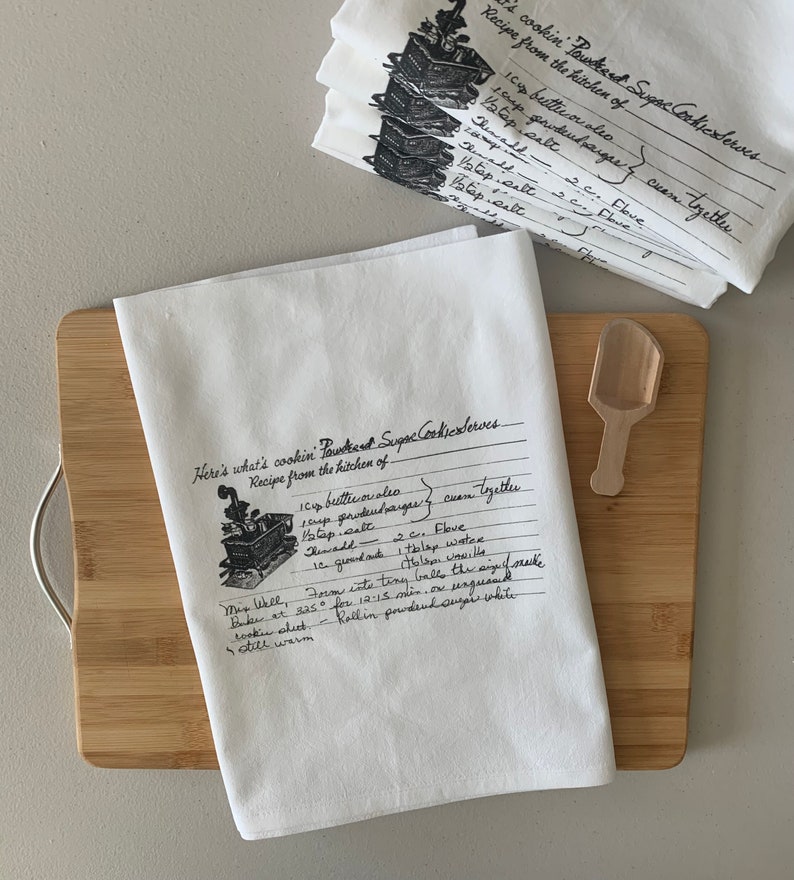 4 Custom Recipe cotton tea towels with your favorite grandmas handwritten recipe, Mother's Day Gift, Christmas, housewarming, birthday image 1