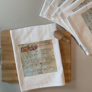 10 Custom Recipe Kitchen Tea Towels: Handwritten Family Recipe / Cotton Flour Sack