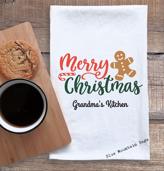 Merry Christmas Ginger Bread Man Kitchen cotton flour sack tea towel - Christmas Gift, housewarming gift, Grandma's Kitchen, gift under 10 Il_570xn