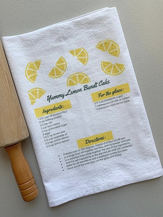 1 Lemon Bundt Cake Recipe cotton tea towel with one of MY family favorite recipes - hostess gift, Christmas, housewarming, Mother's Day Gift Il_570xn