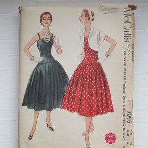 McCall's 3095 1950s Misses' Dress & Bolero Sewing Pattern Bust 30" Full Skirt Vintage