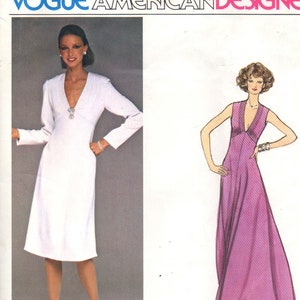 Vogue 1438 Teal Traina Evening Dress with Plunging Deep V Neckline Vintage 1970s Sewing Pattern Size 10 Bust 32.5