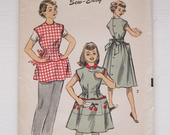 Vintage 1950s Advance 6586 Girls&#39; Poncho or Apron Dress Sewing Pattern Size 10 B28