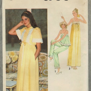 Simplicity 8766 1970s Nightgown Robe Pajamas Sewing Pattern UNCUT Sleepwear Size 12 Bust 34