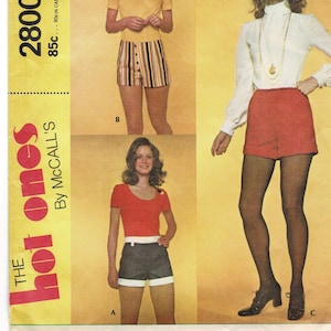 May include: A vintage sewing pattern for shorts, featuring three different styles. The pattern is labeled "The Hot Ones" and "By McCall's". The pattern number is 2800 and the size is 24 waist, 34 hip.