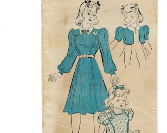 New York 1493 1940s Girls&#39; Princess Dress and Bolero Sewing Pattern Size 10 Breast 28 Vintage
