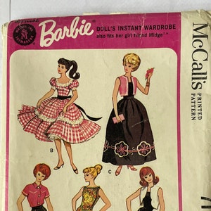 Original 1963 Mattel Barbie Fashion Doll Clothes McCall's 7137 Pattern Missing View A Size 11 1/2 Inch Swimsuit Coat Evening Gown Dress