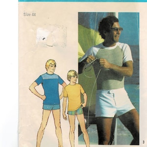 Einfachheit 7550 1970s Herren Pullover Tops und Badeshorts Schnittmuster Größe 44 Sportbekleidung